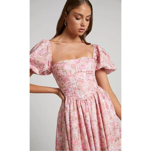 SHOWPO Phorchia Mini Floral Puff Sleeve Corset Dress Size 6 - Picture 2 of 16